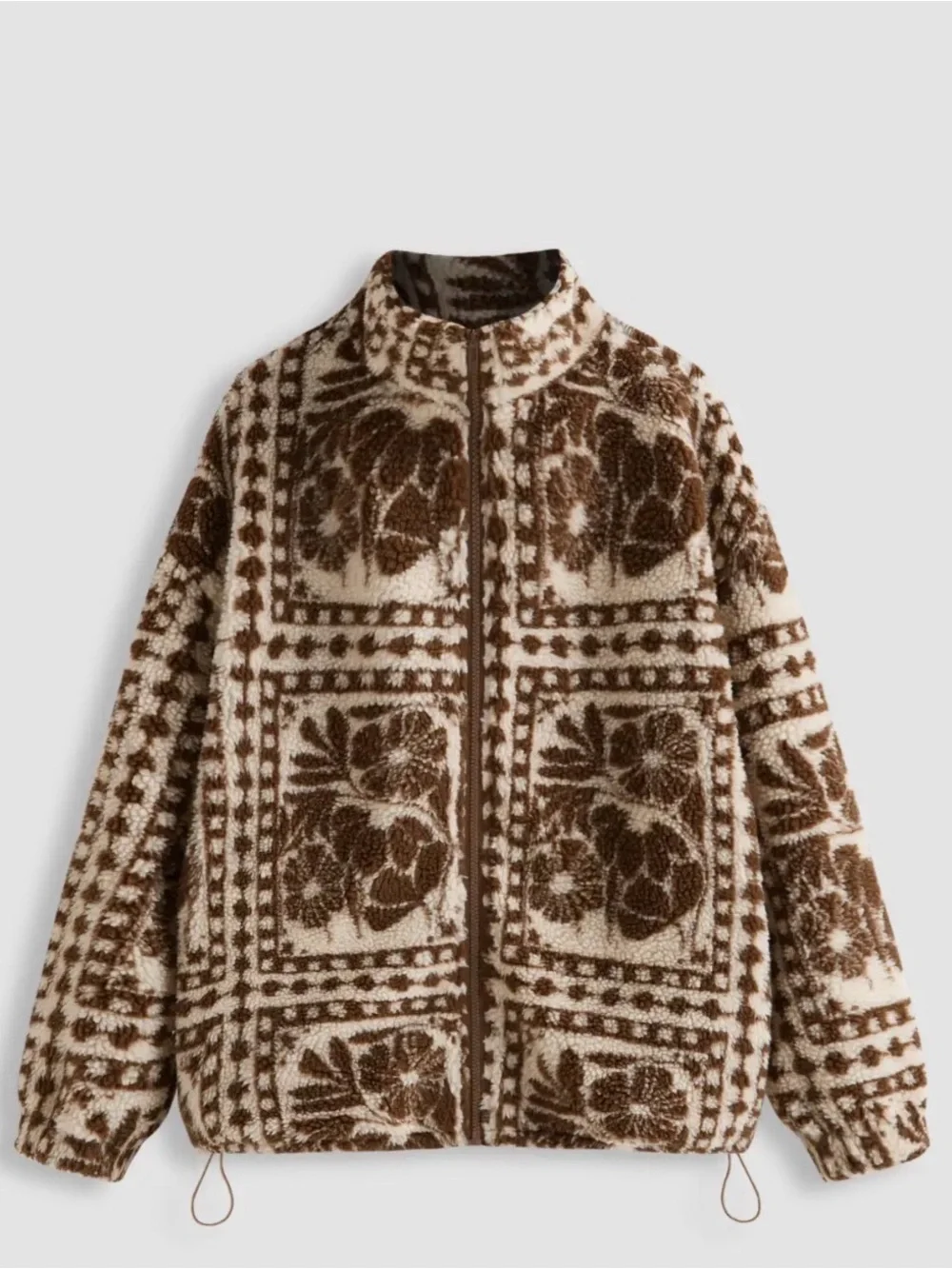 Cider Printed Floral Brown & Cream Fleece Jacket - NWT - XS - Picture 4 of 10